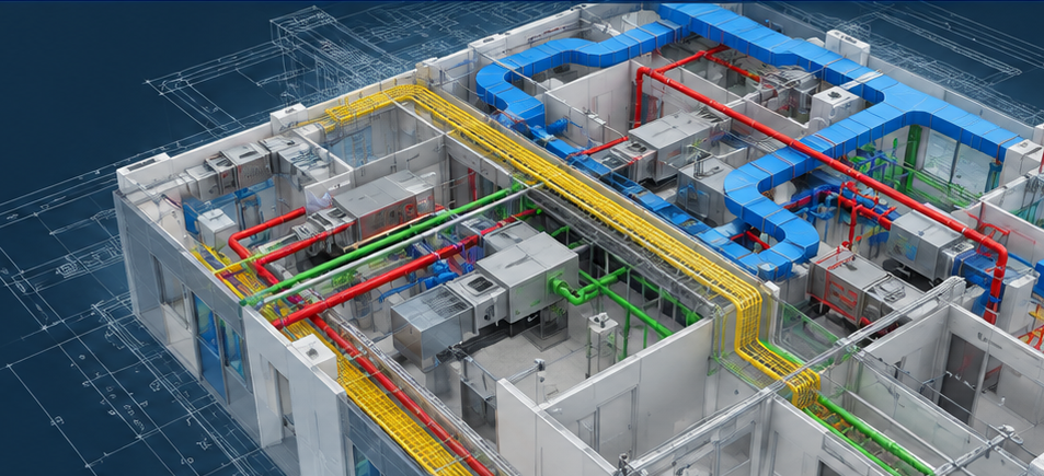 Illustrative MEP BIM 3D building systems visualization, not an RTC Engineering completed project